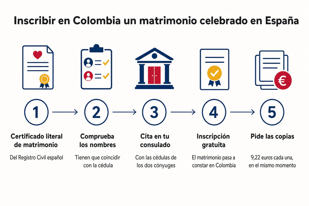 Inscribir en Colombia un matrimonio celebrado en España